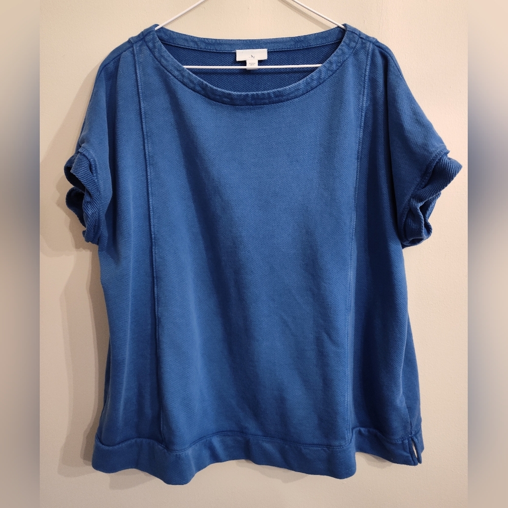 J Jill Blue 100% Cotton Boxy Relaxed Short Sleeve Tee Top Shirt